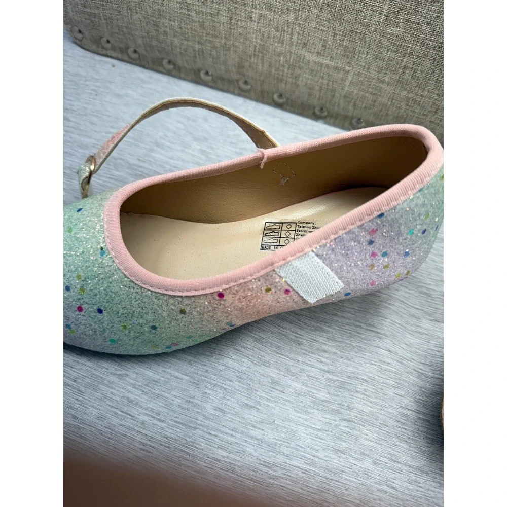 Girls Pastel Ombre Glitter Mary Jane Dress Shoes Block Heel Size 32 EU